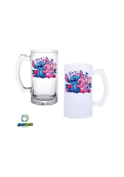 Stitch Kulplu Bira Bardağı Buzlu Veya Şeffaf Seçenekli 0352