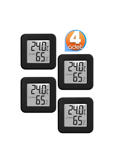 4 Adet Mini Sıcaklık Nem Ölçer Lcd Ekran Oda Termometre Duvara Takılabilen Masaüstü Higrometre Siyah