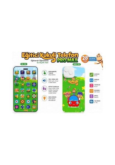 Eğitici Kukuli Telefon Pro Max Şarjlı Sesli Işıklı 28 Tuş 24+ Ay