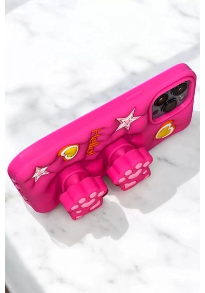 Caş Dekorasyon Pembe Renk Pati Figürlü 13 Pro Max Telefon Kılıfı Pembe