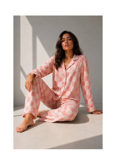 Fit Women Kadın Uzun Kol Pamuklu Pembe Pijama Takımı
