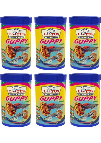Guppy Granulat 6 adet 100ml Tropikal Balık Yemi ve Vitamin Hediye
