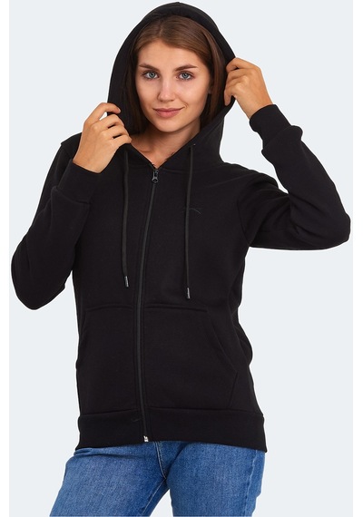 Slazenger KATYA Kadın Fermuarlı Kapüşonlu Cepli Siyah Sweatshirt