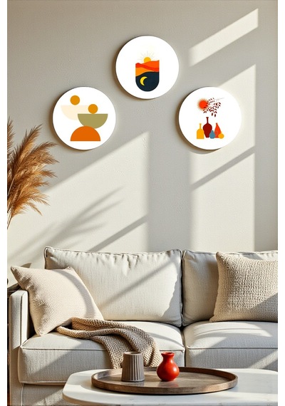 Boho 3 Parça Dekoratif Ahşap Mdf Tablo Modeli, Ev, Oturma Odası, Yatak Odası, Ofis Şık Tablo Seti