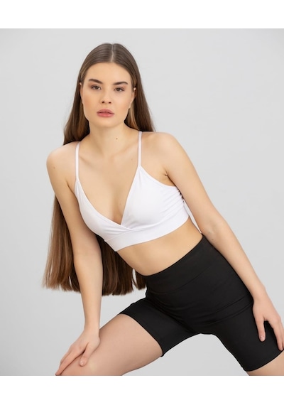 Aurafit Kaplı Arkası Çapraz Derin Dekolte İp Askılı Spor Sütyeni/ Beyaz