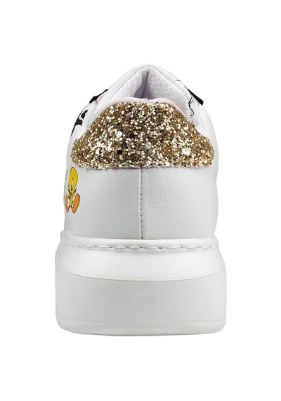 Kadın Vegan Deri Beyaz Sneakers - Warner Bros Bugs Bunny Looney Tunes Chasing Tunes Tasarım Çok Renkli Kadın Vegan Deri Beyaz Sneakers - Warner Bros Bugs Bunny Looney Tunes Chasing Tunes Tasarım Çok Renkli