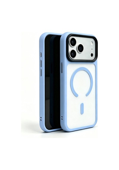Apple iPhone Uyumlu  Uyumlu 18 Pro Max Kılıf Mat Arka Yüzey Wireless Şarj Özellikli Zore Flet M-safe Kapak Açık Mavi