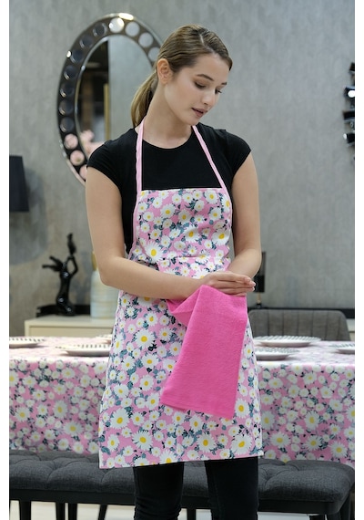 Damla Sıvı Geçirmez Masa Örtüsü Ve Mutfak Önlüğü Seti Runner Masa Örtüsü Modelleri Pembe