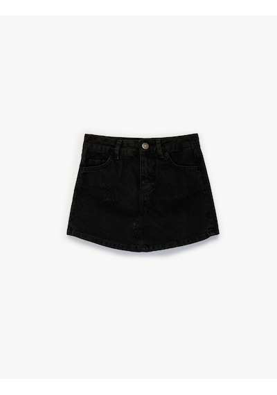 Koton Pamuklu Slim Fit Cepli Denim Şort Etek Siyah 6skg40018ad Siyah