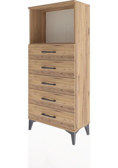 Arges Dolap Tek Raflı 5 Çekmeceli 60x30x134 Çam-çam Atlas Çam