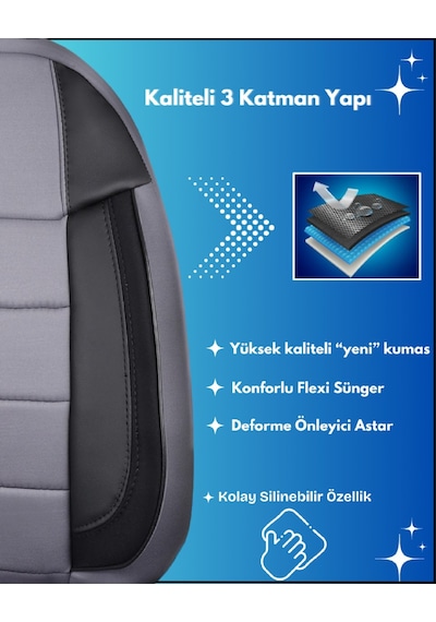 Tofaş Doğan Araçlara Uyumlu Tam Takım Cover G Model Oto Koltuk Kılıfı Gri-Siyah