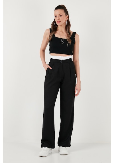 Lela Relaxed Fit Yüksek Bel Bol Paça Bayan Pantolon 673P1012 Siyah