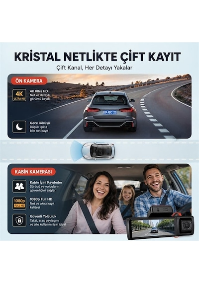 Powermaster Pm-37888 4k Mini Dash Çift Lensli Araç Yol Kabin İçi Kayıt Kamerası