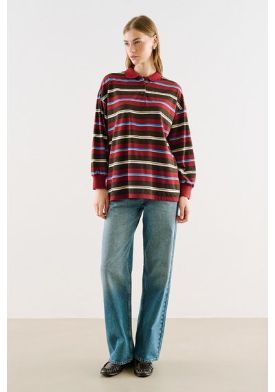 Manuka Polo Yaka Çizgili Sweatshırt Bordo Aw26tsh00004-26