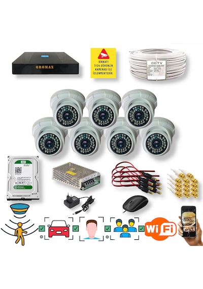 7 Kameralı Set Yapay Zeka Özellikli Gece Görüşlü 5 Mp Sony Lensli Fullhd İç Mekan Güvenlik Kamerası Seti D136b-9008