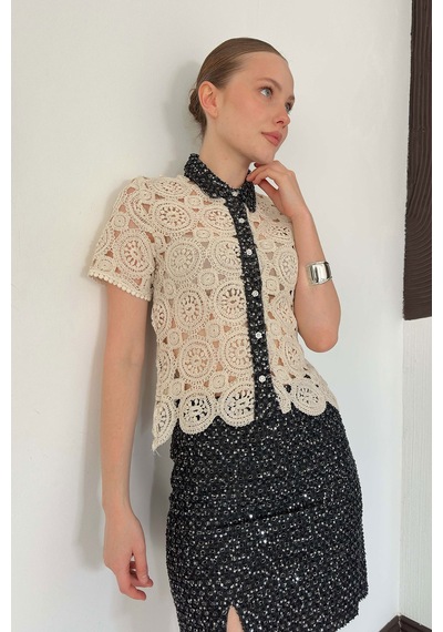Verymoda Kot Detaylı Dantel Gömlek D2795 Ham Siyah