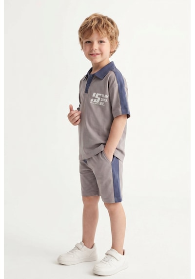 Mnk Baby & Kids Erkek Çocuk Baskılı Kısa Kollu Şortlu 2li Takım M00831 Gri