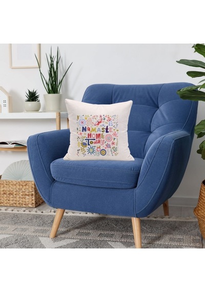 Namaste Home Today Yazılı Bohem Çiçek Desenli Dekoratif Yastık Kılıfı Beyaz