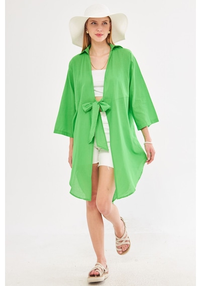 Armonika Kadın Yeşil Önden Bağlamalı İnce Keten Kumaş Midi Boy Kimono Gömlek Arm-24y001081 Armonika Kadın Yeşil Önden Bağlamalı İnce Keten Kumaş Midi Boy Kimono Gömlek Arm-24y001081