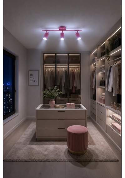 Spoty 3'lü Pembe Renkli Beyaz Işık Modern Tasarım Salon - Mutfak - Banyo Spot Sıralı Avize