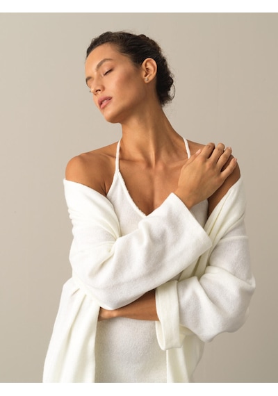 Xint Ekru Oversize Açık V Yaka Uzun Hırka 400523 Kırık Beyaz