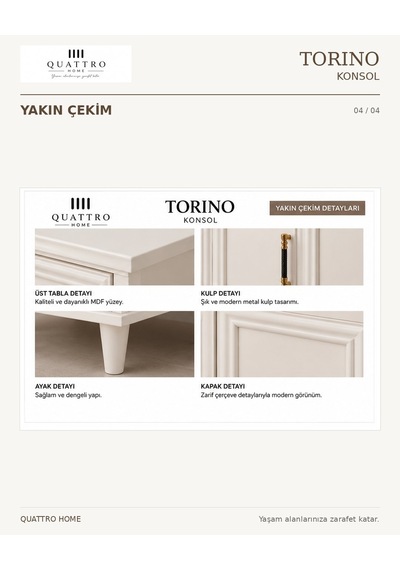 Torıno Konsol Krem Açık Ceviz