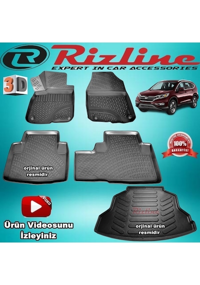 Honda Crv 3D Paspas + Bagaj Havuzu Siyah 2013-2017 Arası Rizline