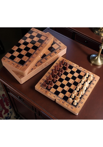Lüks Doğal Ahşap Manyetik Satranç Takımı 25x25 Cm Katlanabilir Özel Yuvalı Premium Satranç Seti