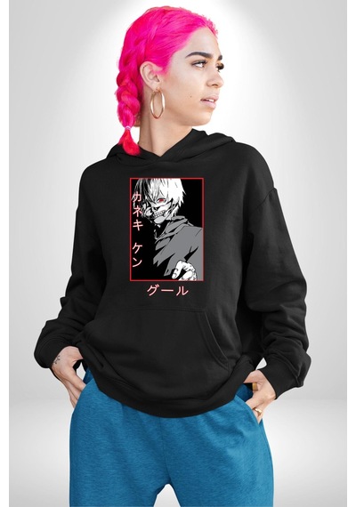 Kaneki Ken Kuma Japon Anime Şeytan Kadın Erkek Siyah Kapüşonlu Sweatshirt Hoodie Siyah