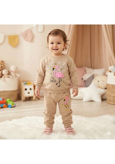 İkili Basklı Bebe Takımı Bej