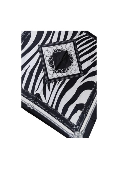 Mim Eşarp Vesi Eşarp Zincir Desenli Sport Twill Eşarp 120x120 Cm Siyah - Beyaz