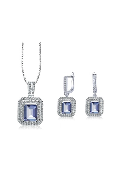 Brezza Lusso Jewelry Safir Full Taş Baget Attractive Kadın Kolye Küpe Seti