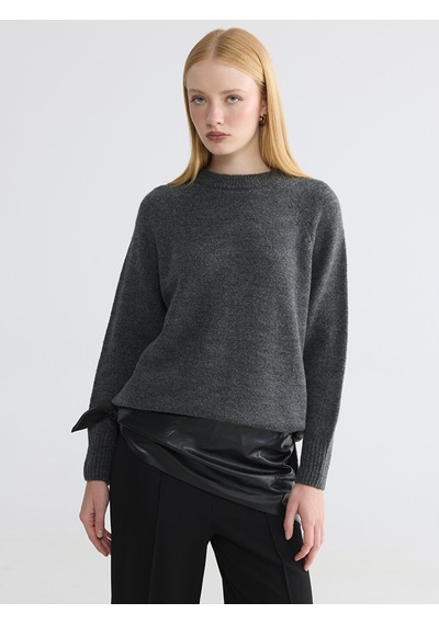 Lcw Modest Gri Bisiklet Yaka Oversize Kadın Triko Tunik
