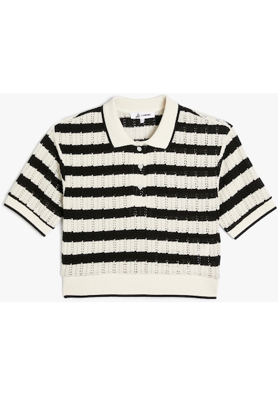 Koton Kroşe Polo Yaka Tişört Crop Kısa Kollu Düğme Detaylı Ekru Çizgili 4sal10805ık Ekru Koton Kroşe Polo Yaka Tişört Crop Kısa Kollu Düğme Detaylı Ekru Çizgili 4sal10805ık Ekru