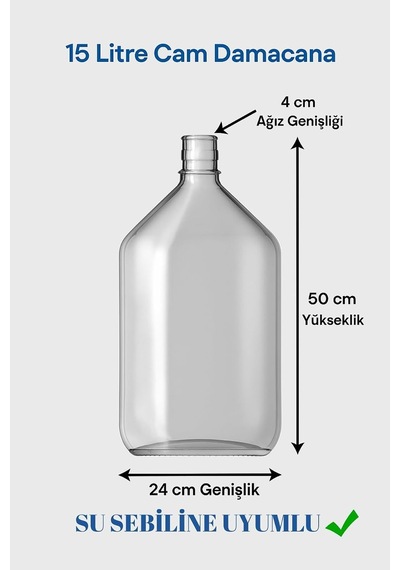 15 Litre Şişecam Cam Damacana Sıfır Üründür Kapaklı Sebile Uyumlu Kırılmaya Dayanıklı Kalın Camlı Diğer