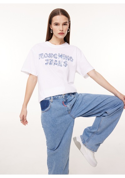 Moschino Jeans Beyaz Kadın Bisiklet Yaka Baskılı T-shirt J0708