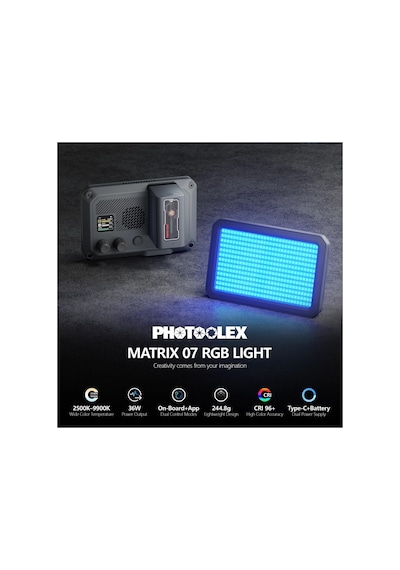 Photoolex Matrix 7 Rgb 7 Inç 36w Profesyonel Video Fotoğraf Ve Canlı Yayın Led Panel Işık - Ls-174-01