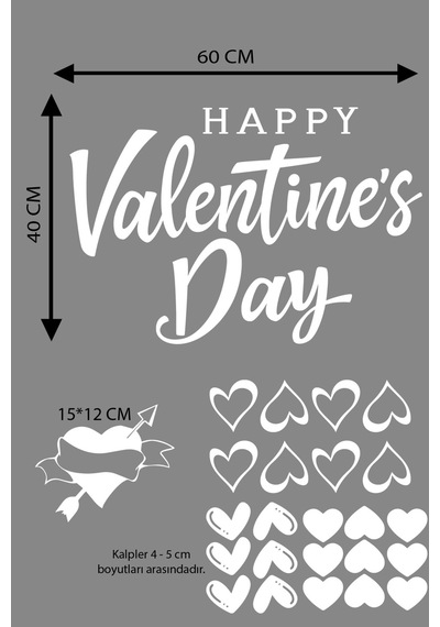 Happy Valentine's Day Sevgililer Günü Sticker Kalp, Love, I Love You Cam, Duvar Sticker Etiket Seti-1 Renkli