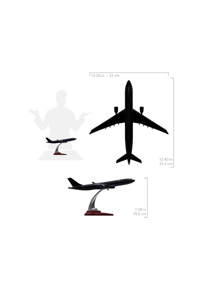 Zekupp Airbus A330-300 Model Uçak Siyah Renkli Uçak Maketi