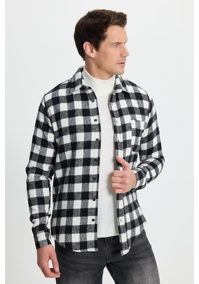 Tudors Erkek Slim Fit Dar Kesim Uzun Kollu Cepli Kareli Dama Desenli Kışlık Oduncu Gömlek-41691 Çok Renkli