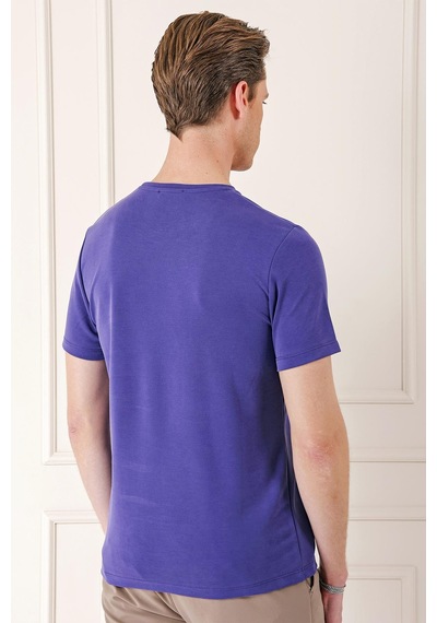 Efor Slim Fit Bisiklet Yaka Pamuklu Mor Tişört Ts 880 Mor