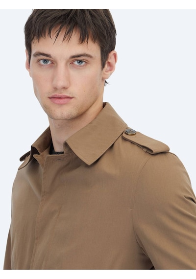 Kip Vizon Regular Fit Gömlek Yaka Casual Dokuma Pardesü Vizon