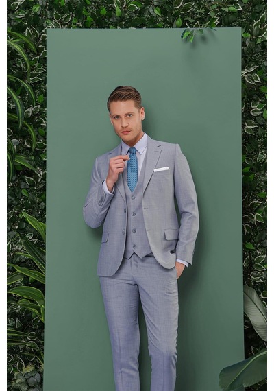 Efor Tk 872 Slim Fit Gri-mavi Klasik Takım Elbise Gri - Mavi