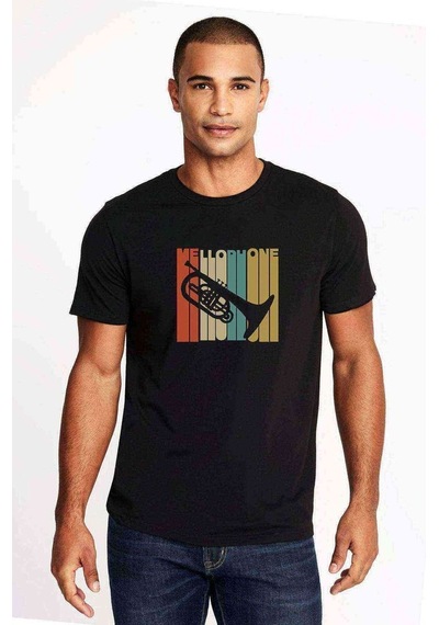 Silhouette Mellophone Vintage Style Baskılı Siyah Erkek Tshirt