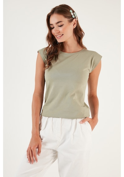 Lela Pamuklu Bisiklet Yaka Kolsuz Bayan T Shirt 5864019 Olive