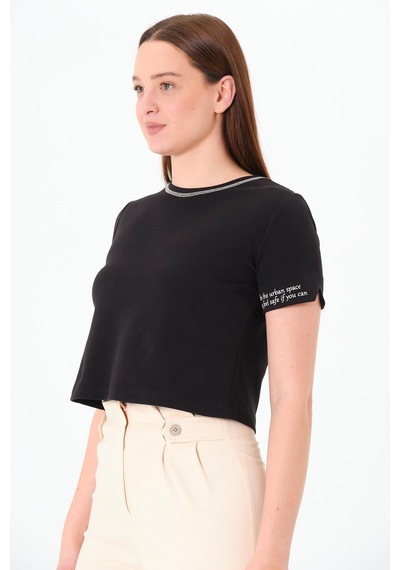 Sortie Collection Karyoka Dikişli Tshirt Siyah