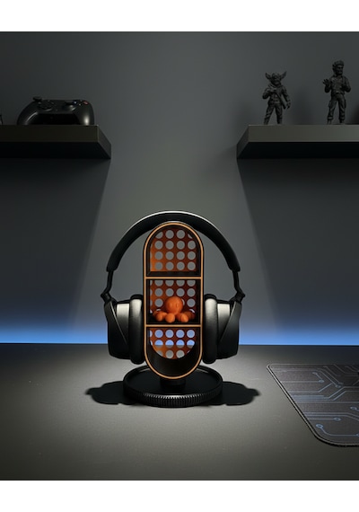 Elana Design Raflı Gamer Kulaklık Standı & Masa Üstü Organizer 1 Adet Mini Figür li - Siyah