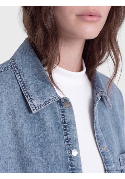 Lcw Modest İndigo Gömlek Yaka Oversize Kadın Jean Tunik