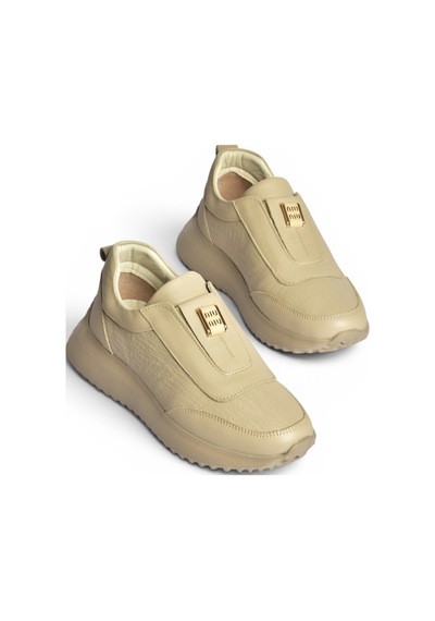 Fox Shoes Z555091903 Vizon Hakiki Deri Kalın Tabanlı Spor Ayakkabı Sneakers