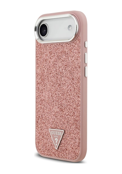 Apple Uyumlu iPhone 17 Air Kılıf Guess Lisanslı M-safeli Metal Kamera Çerçeveli Üçgen Logolu Glitter Pembe Pembe